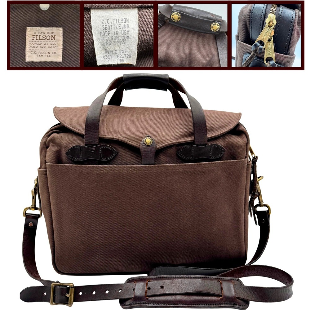 Filson 257 Briefcase Brown Rugged Twill Leather Messenger Laptop Luxury USA Made